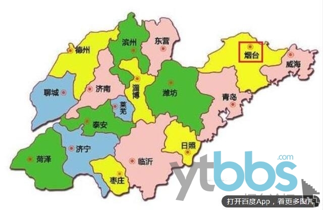 烟台市在山东省地图上面的位置