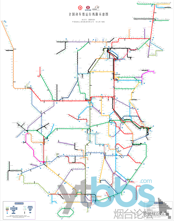 全國鐵路動車組運行線路圖(2020年12月31日版本)